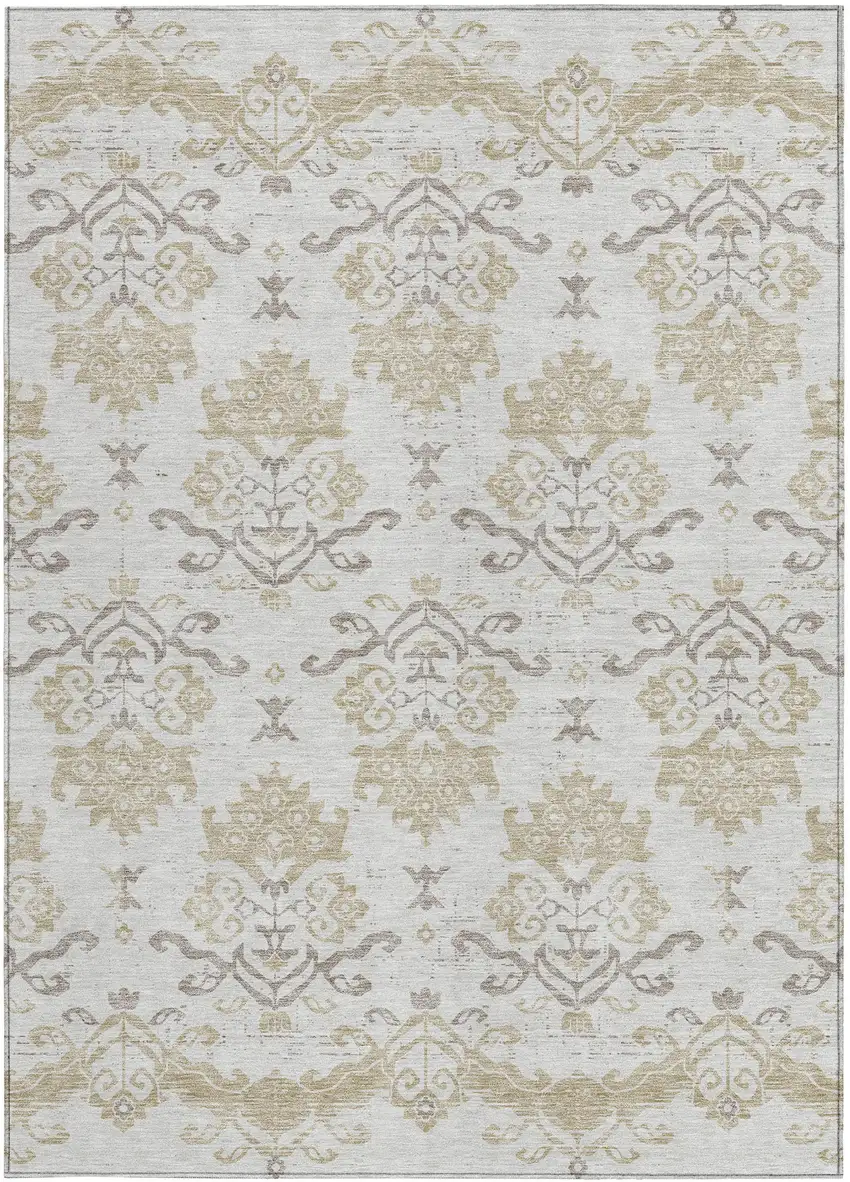 Ivory Beige And Taupe Oriental Washable Indoor Outdoor Area Rug Photo 5