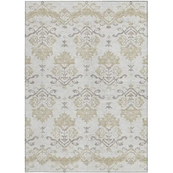 Ivory Beige And Taupe Oriental Washable Indoor Outdoor Area Rug Photo 5
