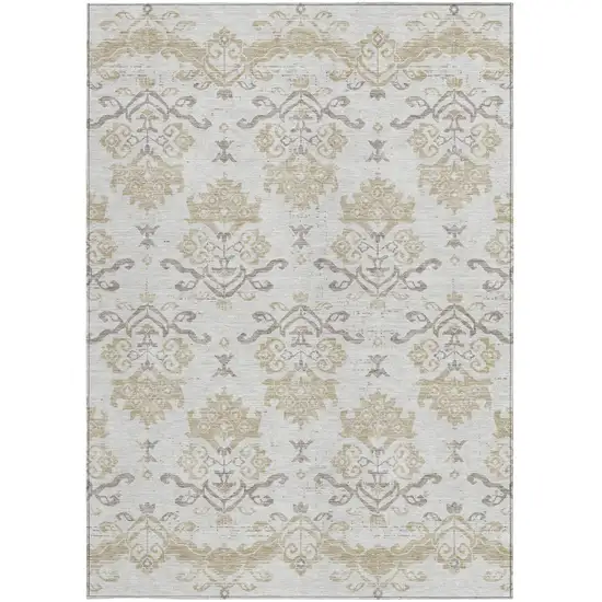 Ivory Beige And Taupe Oriental Washable Indoor Outdoor Area Rug Photo 5
