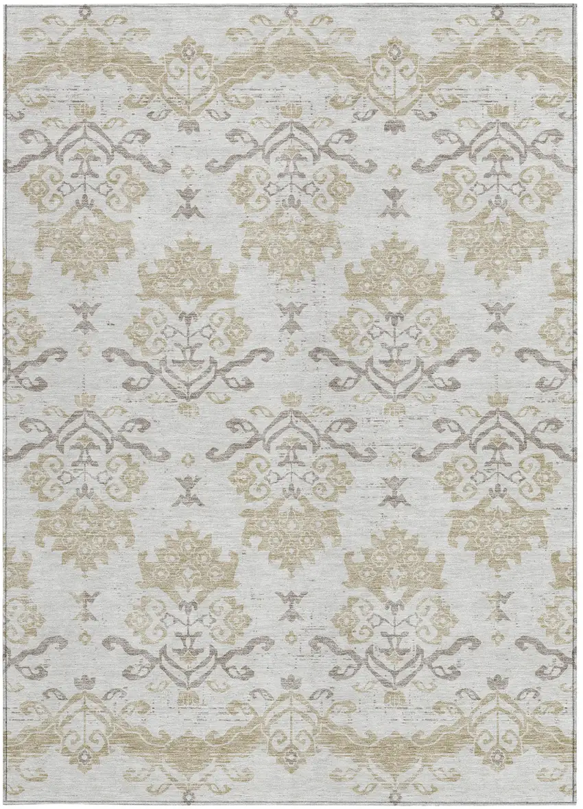 Ivory Beige And Taupe Oriental Washable Indoor Outdoor Area Rug Photo 5