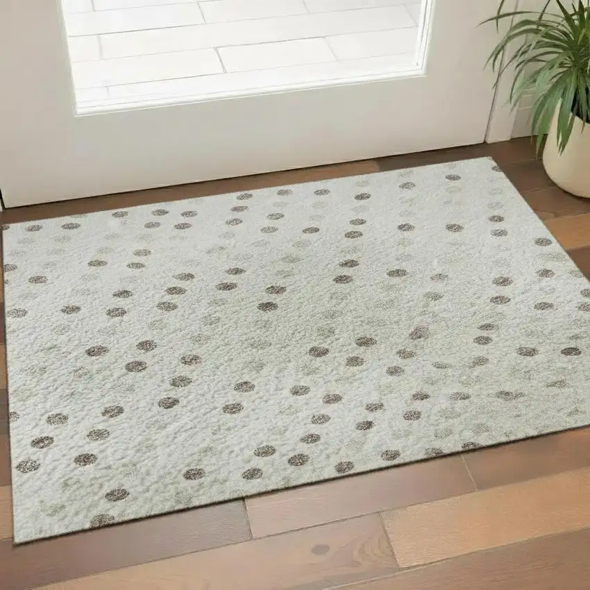 Ivory Beige And Taupe Polka Dot Washable Area Rug With UV Protection Photo 2
