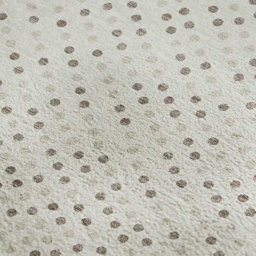 Ivory Beige And Taupe Polka Dot Washable Area Rug With UV Protection Photo 3