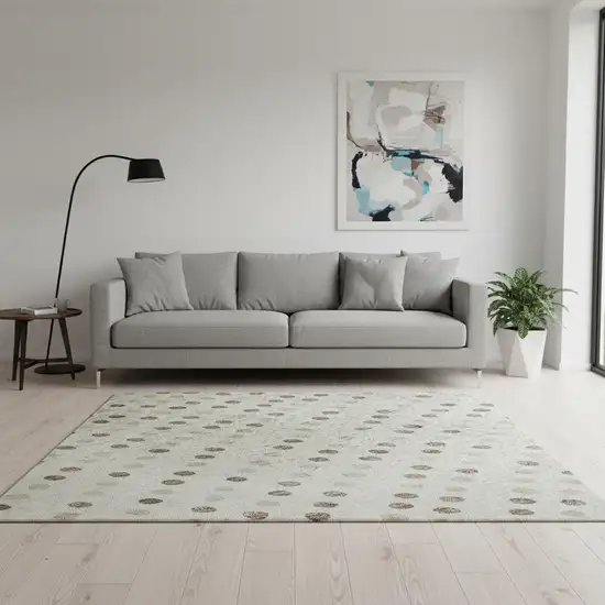 Ivory Beige And Taupe Polka Dot Washable Area Rug With UV Protection Photo 2