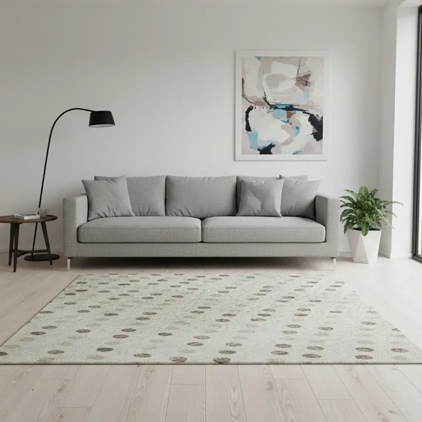 Ivory Beige And Taupe Polka Dot Washable Area Rug With UV Protection Photo 2