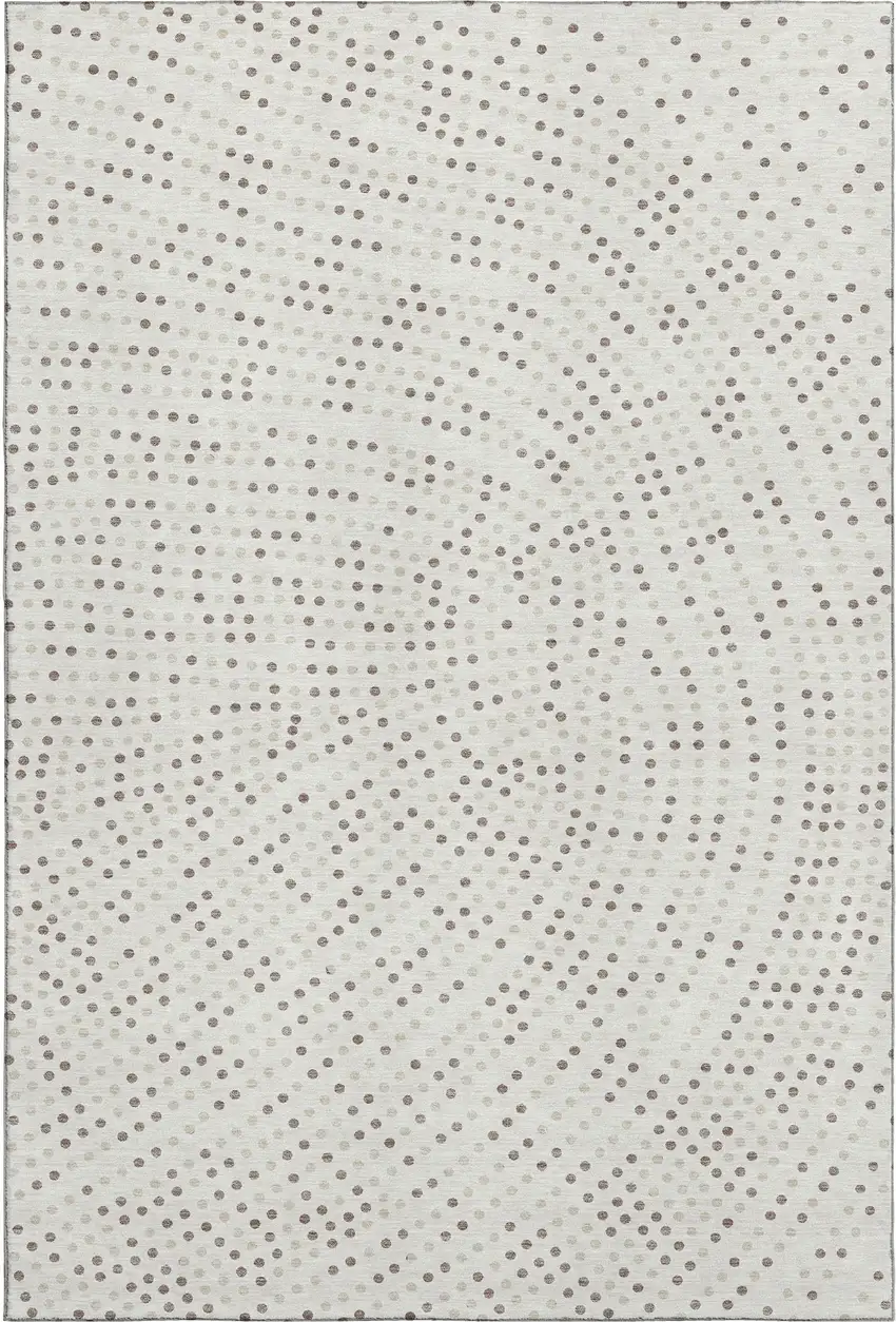Ivory Beige And Taupe Polka Dot Washable Area Rug With UV Protection Photo 6