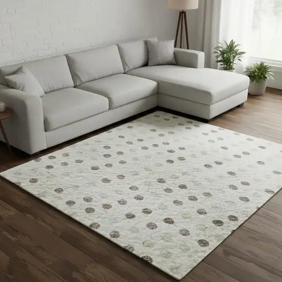 Ivory Beige And Taupe Polka Dot Washable Area Rug With UV Protection Photo 2