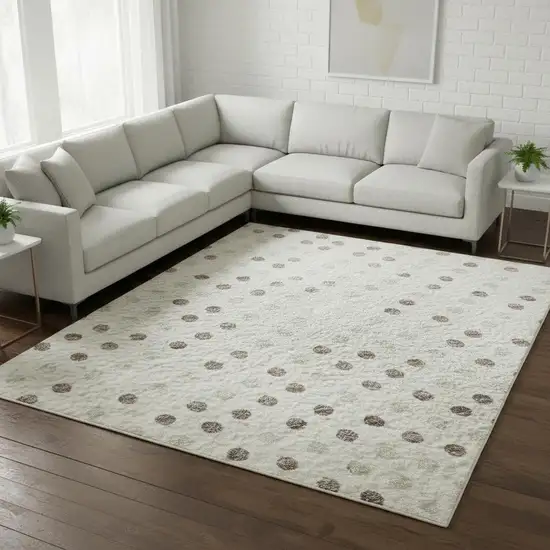 Ivory Beige And Taupe Polka Dot Washable Area Rug With UV Protection Photo 2