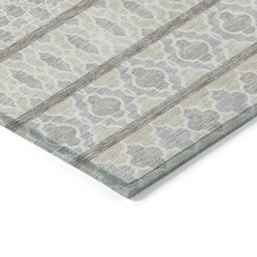 Ivory Beige And Taupe Quatrefoil Washable Indoor Outdoor Area Rug Photo 3