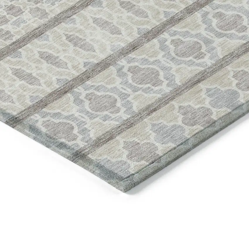 Ivory Beige And Taupe Quatrefoil Washable Indoor Outdoor Area Rug Photo 3