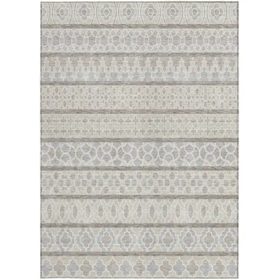 Ivory Beige And Taupe Quatrefoil Washable Indoor Outdoor Area Rug Photo 6