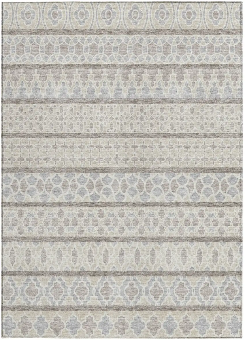 Ivory Beige And Taupe Quatrefoil Washable Indoor Outdoor Area Rug Photo 6