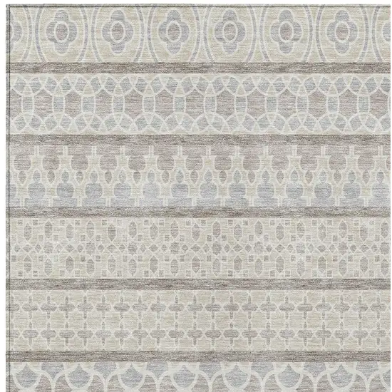 Ivory Beige And Taupe Quatrefoil Washable Indoor Outdoor Area Rug Photo 5
