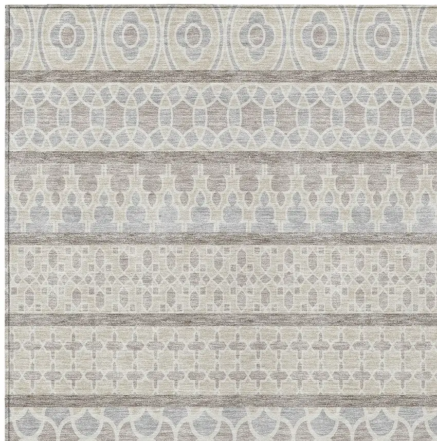 Ivory Beige And Taupe Quatrefoil Washable Indoor Outdoor Area Rug Photo 5