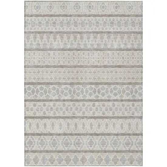 Ivory Beige And Taupe Quatrefoil Washable Indoor Outdoor Area Rug Photo 2