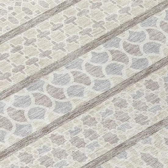 Ivory Beige And Taupe Quatrefoil Washable Indoor Outdoor Area Rug Photo 4
