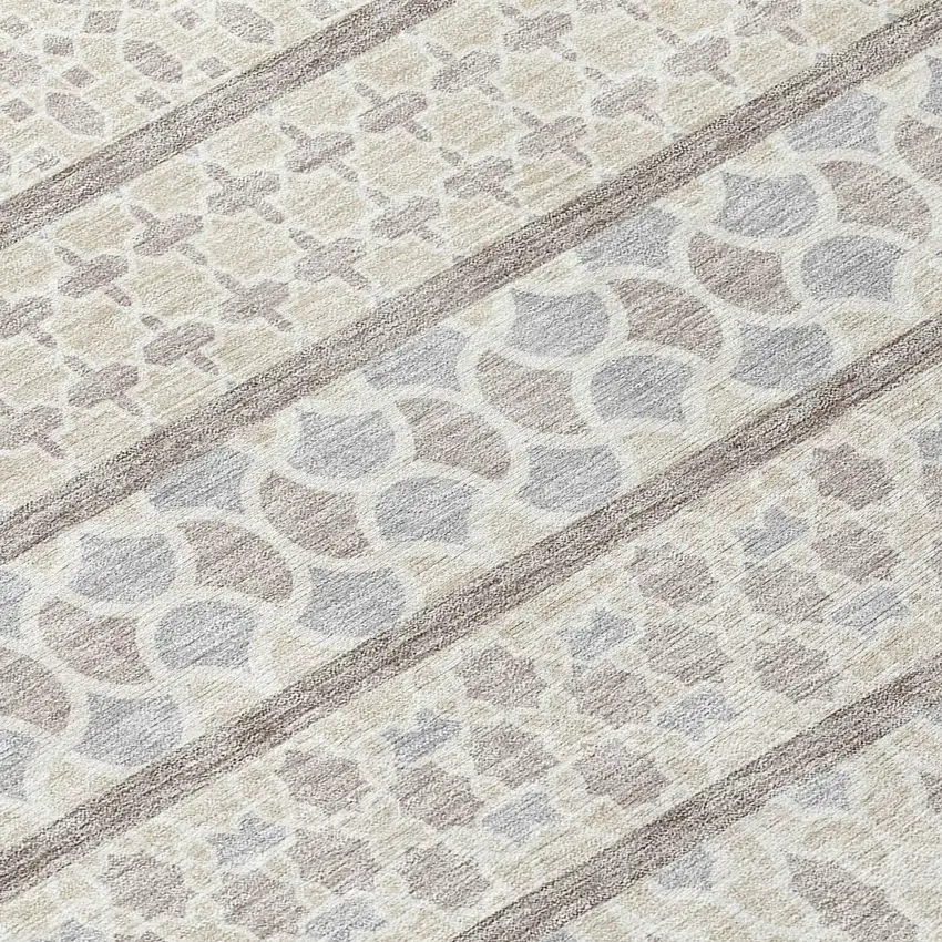 Ivory Beige And Taupe Quatrefoil Washable Indoor Outdoor Area Rug Photo 4