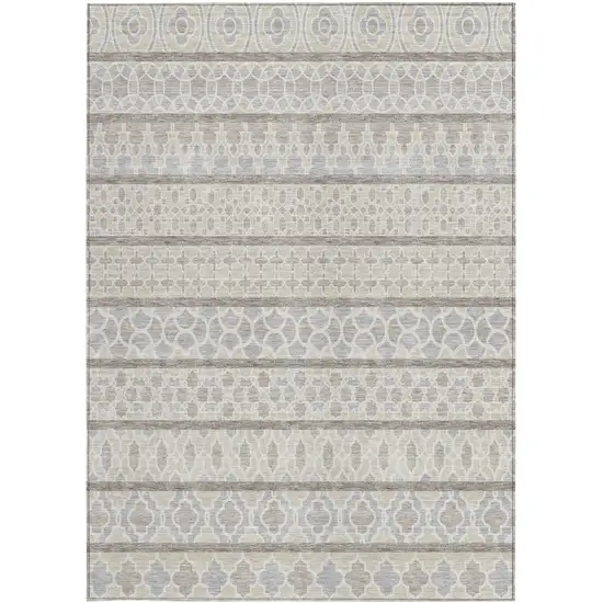 Ivory Beige And Taupe Quatrefoil Washable Indoor Outdoor Area Rug Photo 6