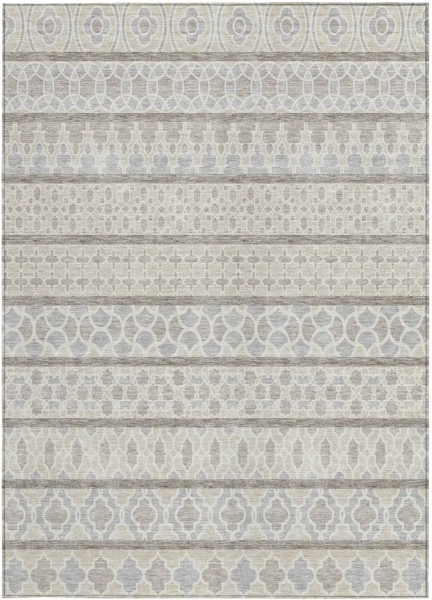 Ivory Beige And Taupe Quatrefoil Washable Indoor Outdoor Area Rug Photo 6