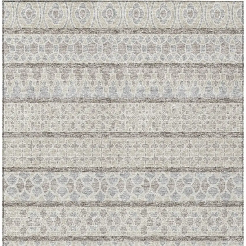 Ivory Beige And Taupe Quatrefoil Washable Indoor Outdoor Area Rug Photo 5
