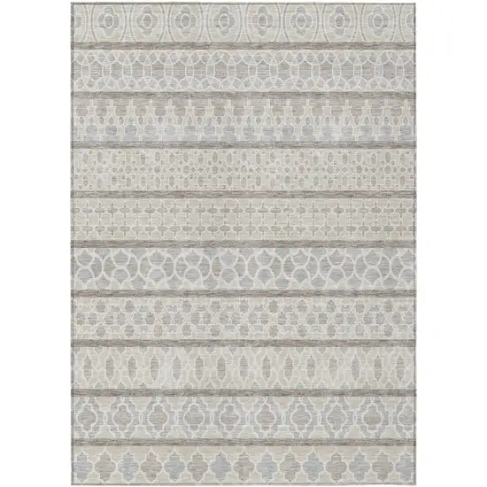 Ivory Beige And Taupe Quatrefoil Washable Indoor Outdoor Area Rug Photo 1