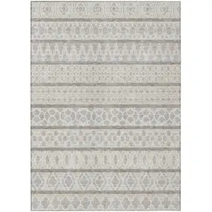 Photo of Ivory Beige And Taupe Quatrefoil Washable Indoor Outdoor Area Rug