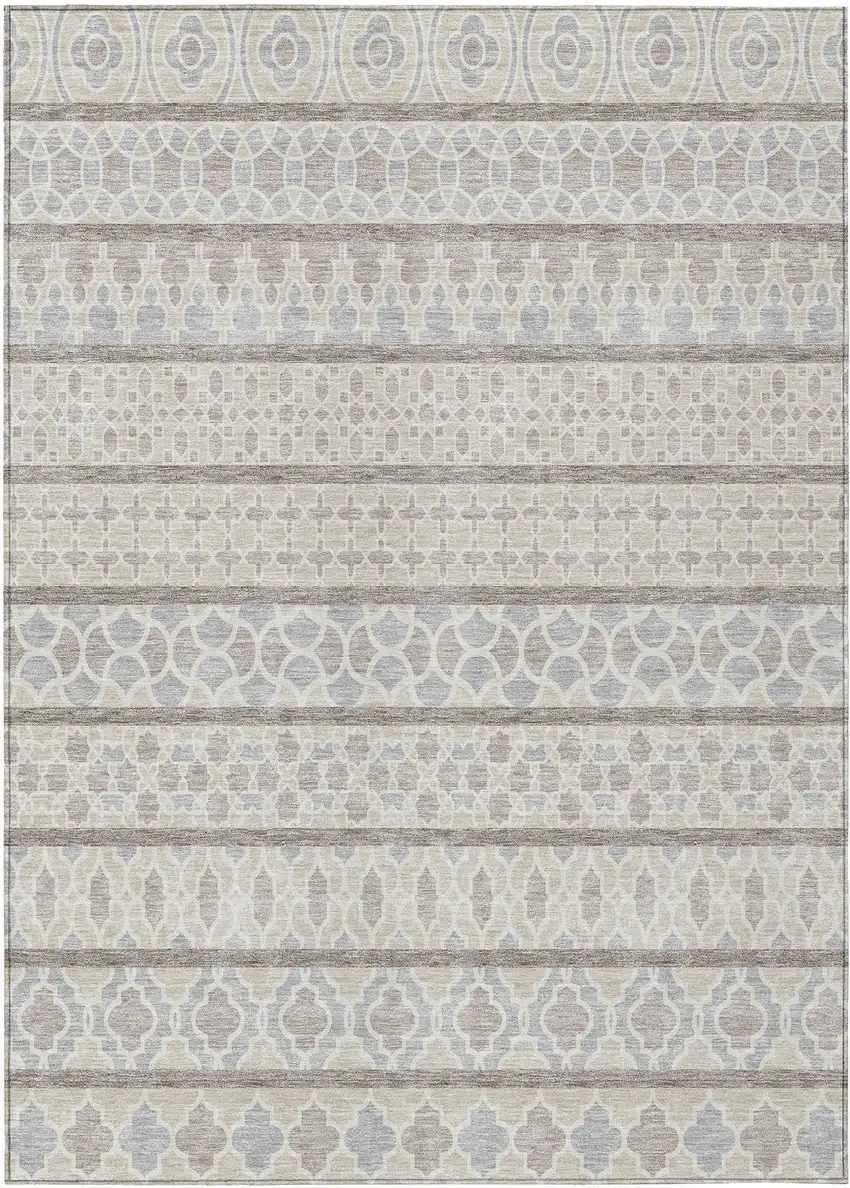 Ivory Beige And Taupe Quatrefoil Washable Indoor Outdoor Area Rug Photo 1