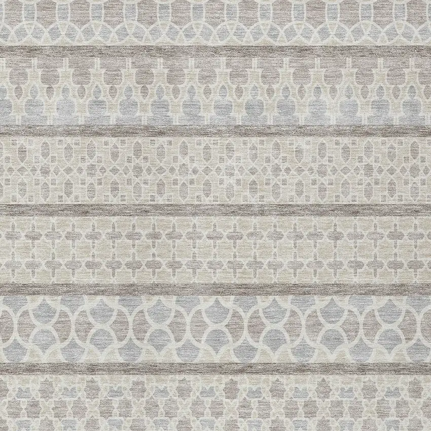 Ivory Beige And Taupe Quatrefoil Washable Indoor Outdoor Area Rug Photo 6