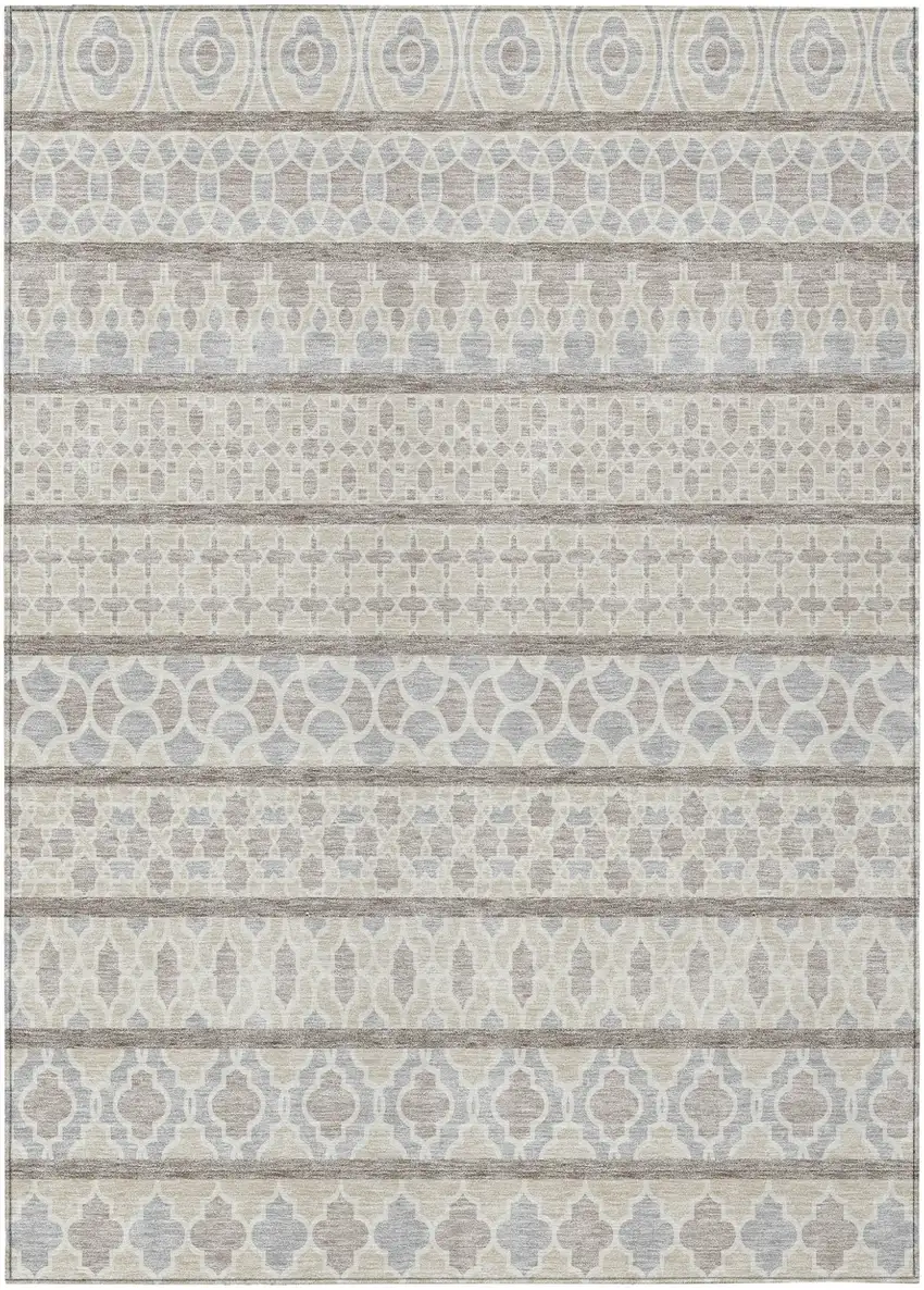 Ivory Beige And Taupe Quatrefoil Washable Indoor Outdoor Area Rug Photo 2