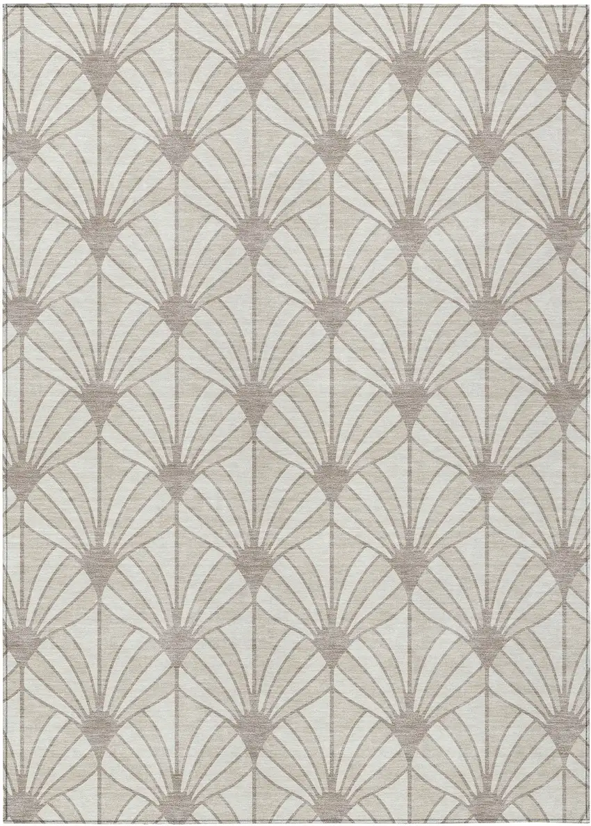 Ivory Beige And Taupe Seashell Washable Indoor Outdoor Area Rug Photo 1