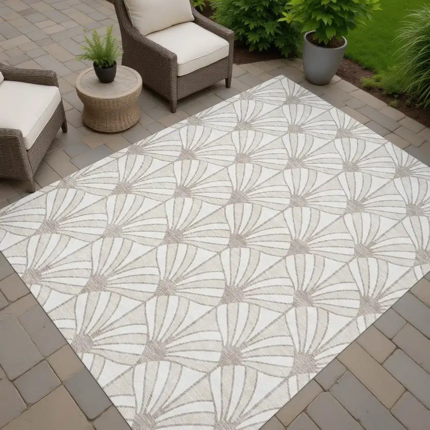 Ivory Beige And Taupe Seashell Washable Indoor Outdoor Area Rug Photo 7