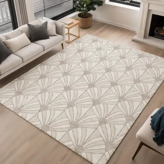 Ivory Beige And Taupe Seashell Washable Indoor Outdoor Area Rug Photo 5