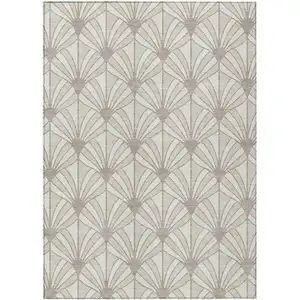 Photo of Ivory Beige And Taupe Seashell Washable Indoor Outdoor Area Rug