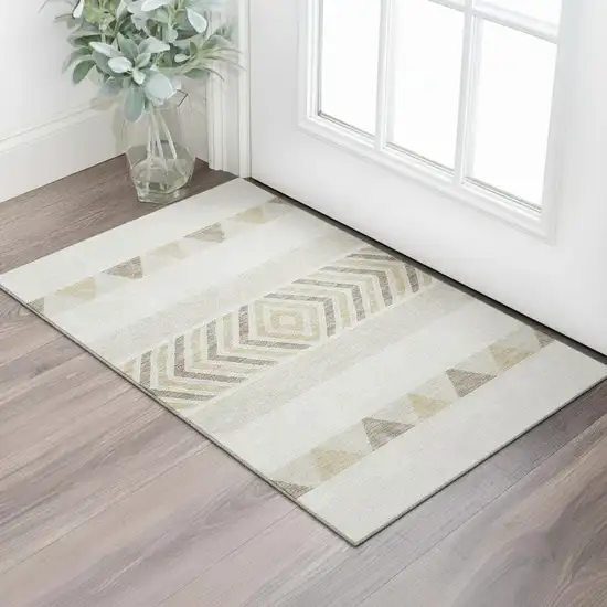 Ivory Beige And Taupe Southwestern Washable Area Rug With UV Protection Photo 2