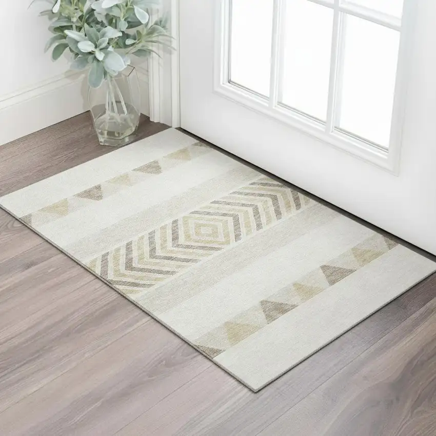 Ivory Beige And Taupe Southwestern Washable Area Rug With UV Protection Photo 2