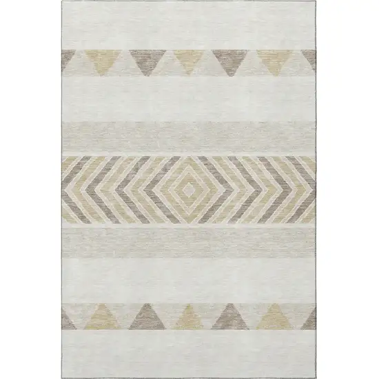 Ivory Beige And Taupe Southwestern Washable Area Rug With UV Protection Photo 3