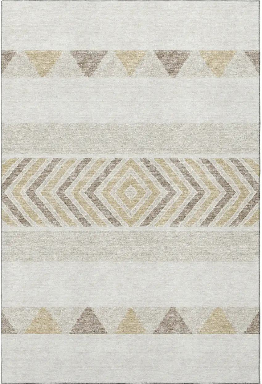 Ivory Beige And Taupe Southwestern Washable Area Rug With UV Protection Photo 3