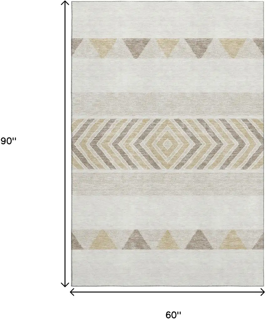 Ivory Beige And Taupe Southwestern Washable Area Rug With UV Protection Photo 8