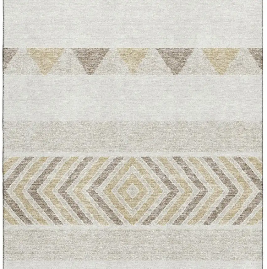 Ivory Beige And Taupe Southwestern Washable Area Rug With UV Protection Photo 3