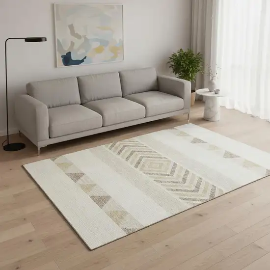 Ivory Beige And Taupe Southwestern Washable Area Rug With UV Protection Photo 2