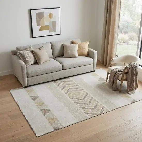 Ivory Beige And Taupe Southwestern Washable Area Rug With UV Protection Photo 1