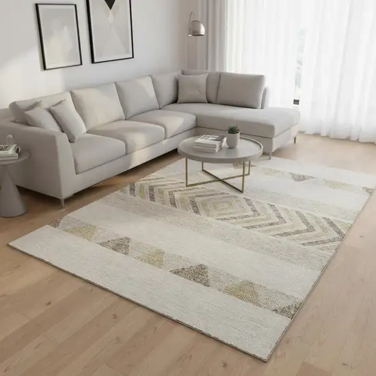 Ivory Beige And Taupe Southwestern Washable Area Rug With UV Protection Photo 2