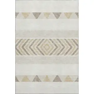 Photo of Ivory Beige And Taupe Southwestern Washable Area Rug With UV Protection