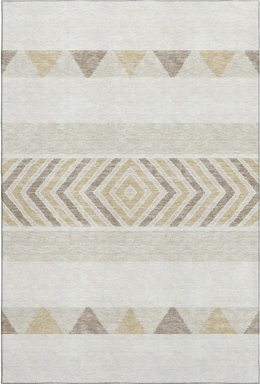 Ivory Beige And Taupe Southwestern Washable Area Rug With UV Protection Photo 1