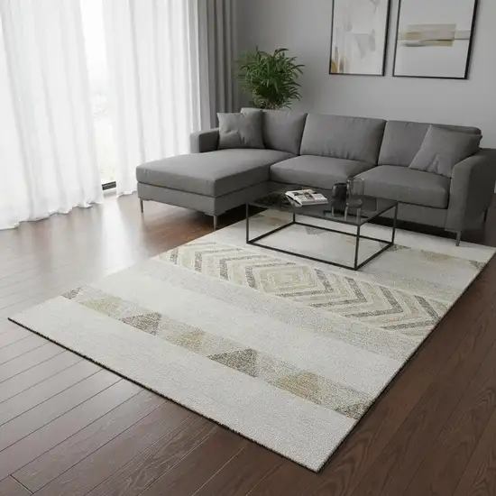 Ivory Beige And Taupe Southwestern Washable Area Rug With UV Protection Photo 2