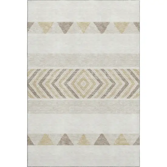 Ivory Beige And Taupe Southwestern Washable Area Rug With UV Protection Photo 1