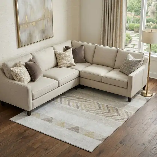 Ivory Beige And Taupe Southwestern Washable Area Rug With UV Protection Photo 1