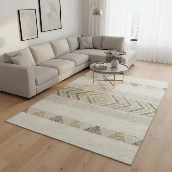 Ivory Beige And Taupe Southwestern Washable Area Rug With UV Protection Photo 2