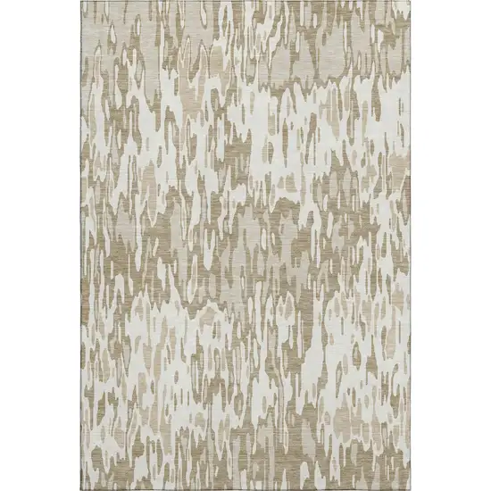 Ivory Beige And Taupe Striped Washable Area Rug With UV Protection Photo 1