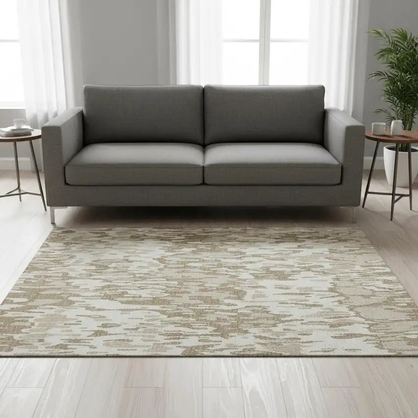 Ivory Beige And Taupe Striped Washable Area Rug With UV Protection Photo 2