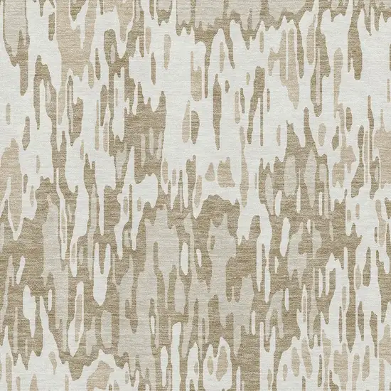 Ivory Beige And Taupe Striped Washable Area Rug With UV Protection Photo 2